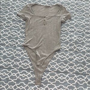 Gray Button-Up Bodysuit